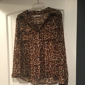 leopard button down blouse